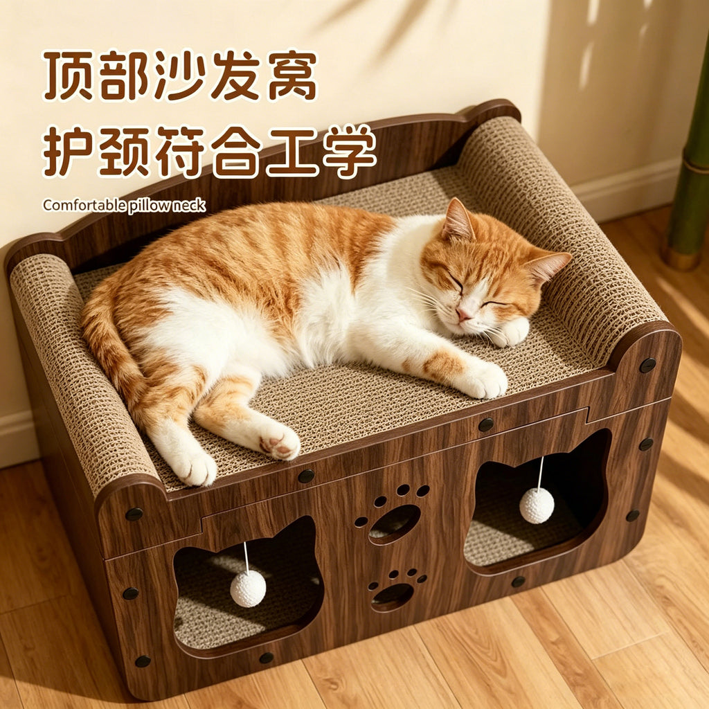 Cat scratching board, cat bed integrated vertical cat scratching board, wear-resistant toy TV model, all-season universal toy cat house villa