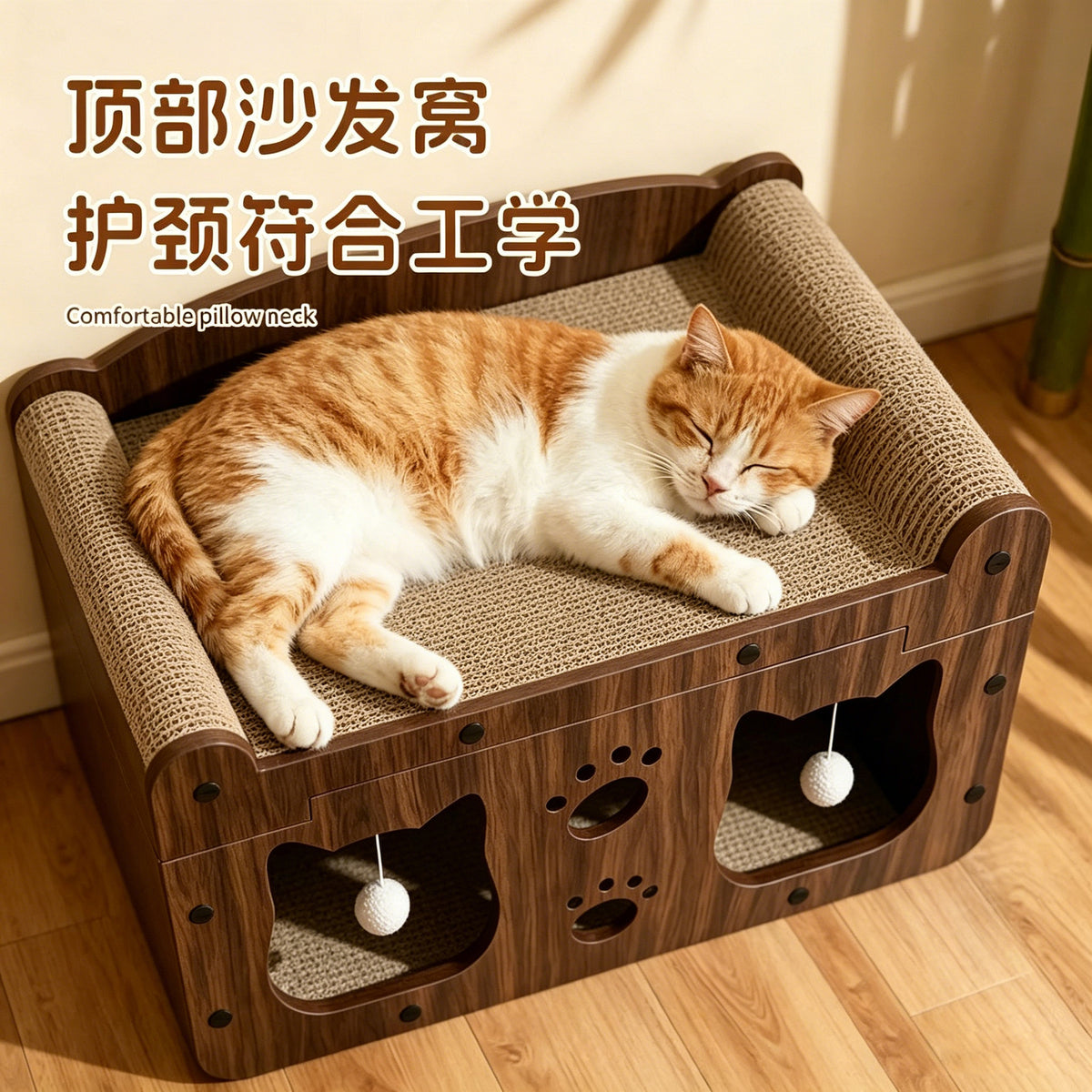 Cat scratching board, cat bed integrated vertical cat scratching board, wear-resistant toy TV model, all-season universal toy cat house villa