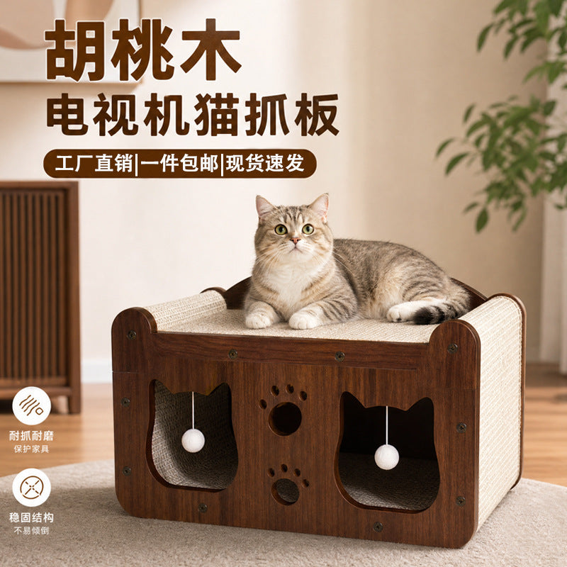 Cat scratching board, cat bed integrated vertical cat scratching board, wear-resistant toy TV model, all-season universal toy cat house villa